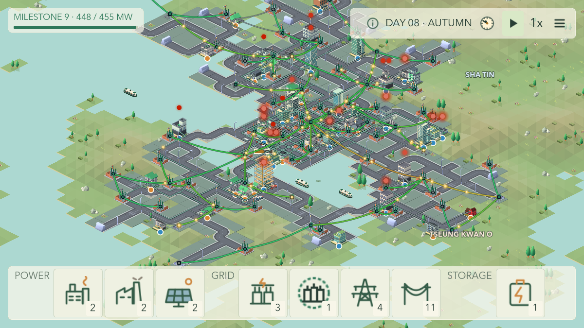 A large Hong Kong power grid with neighbourhoods spread across the map